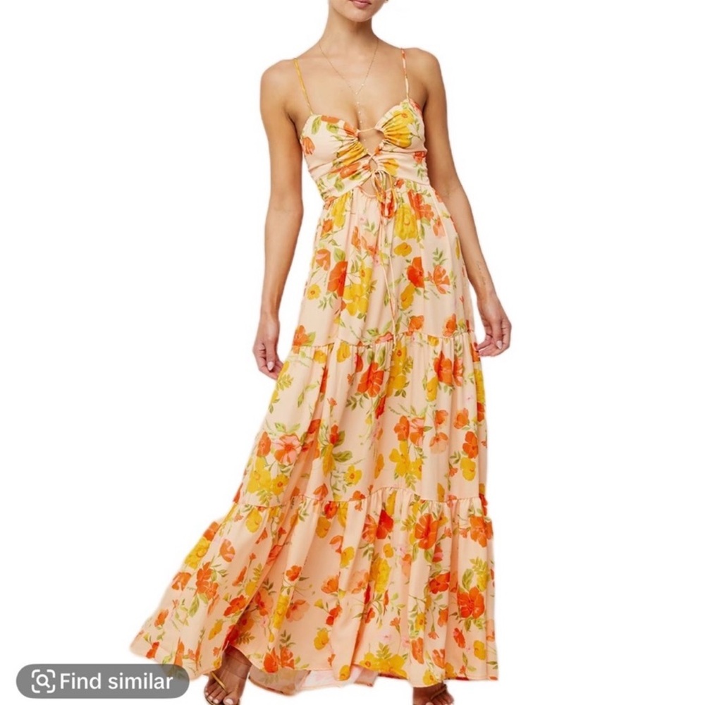 Floral Spaghetti-Strap Maxi Dress in Peach and Orange